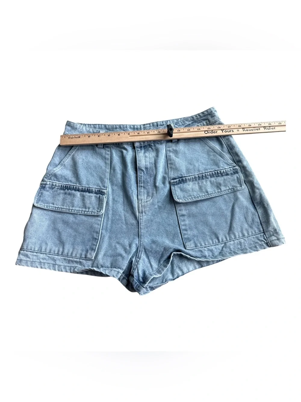 Altard State High-Waist Light Blue Denim Cargo Shorts - Picture 4 of 4